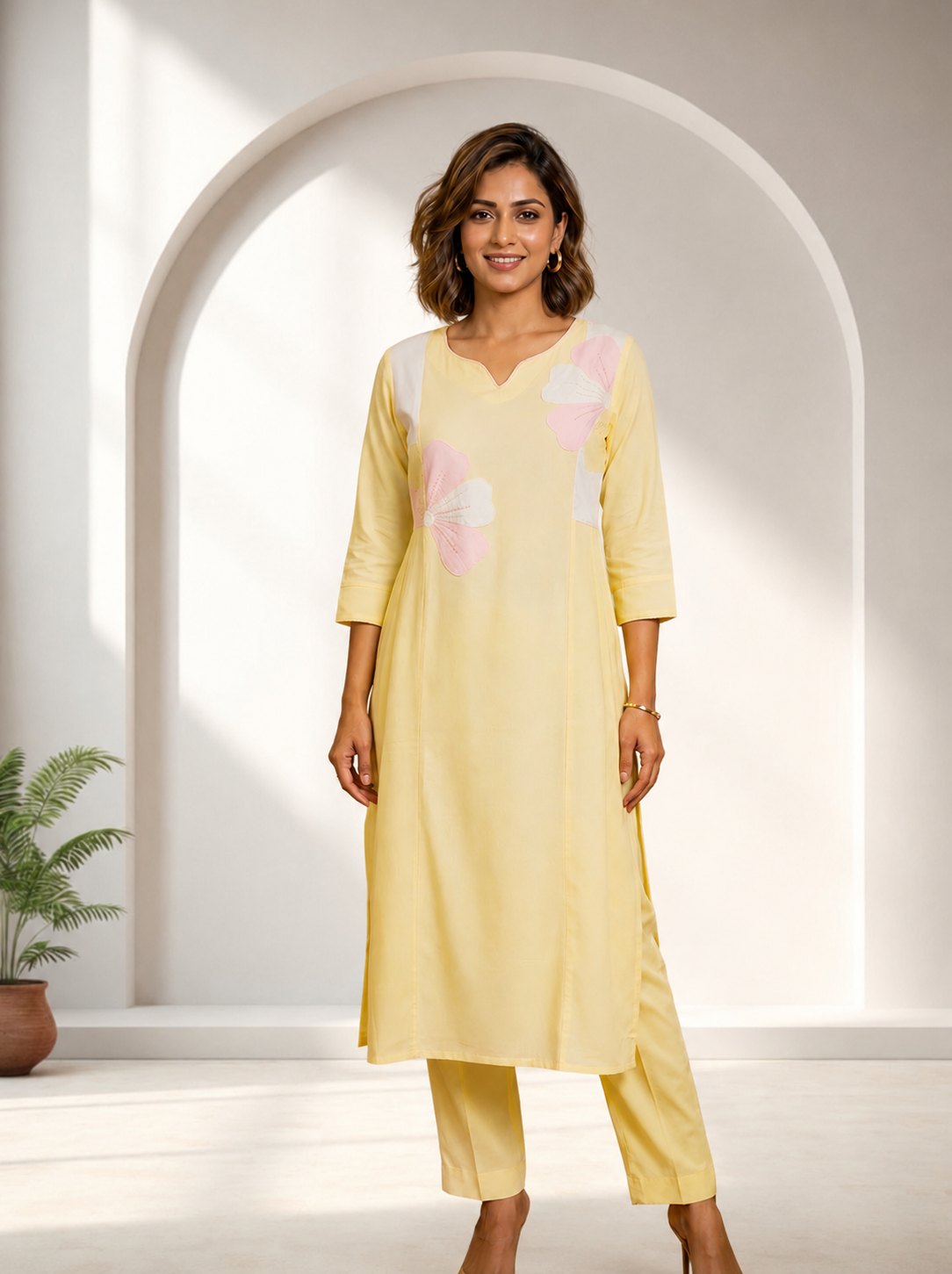 Soft Pastel Yellow Floral Cotton Co-Ord Set – The Perfect Blend of Comfort & Elegance