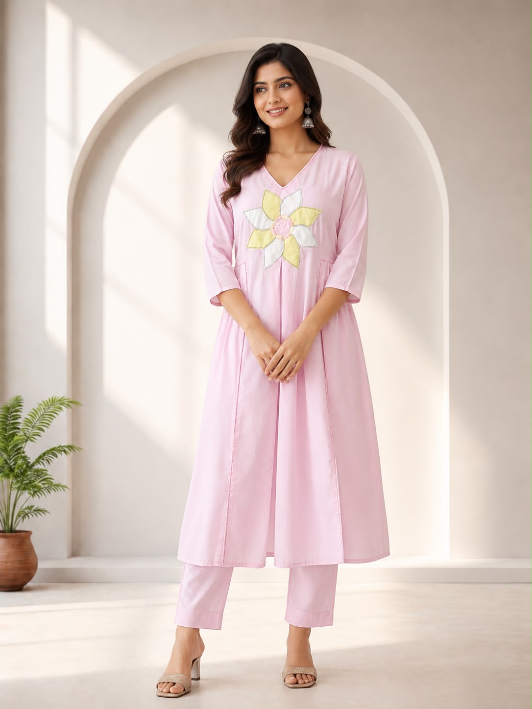 Premium Pink Cotton Floral Co-Ord Set – Elegant Everyday Fashion for Women
