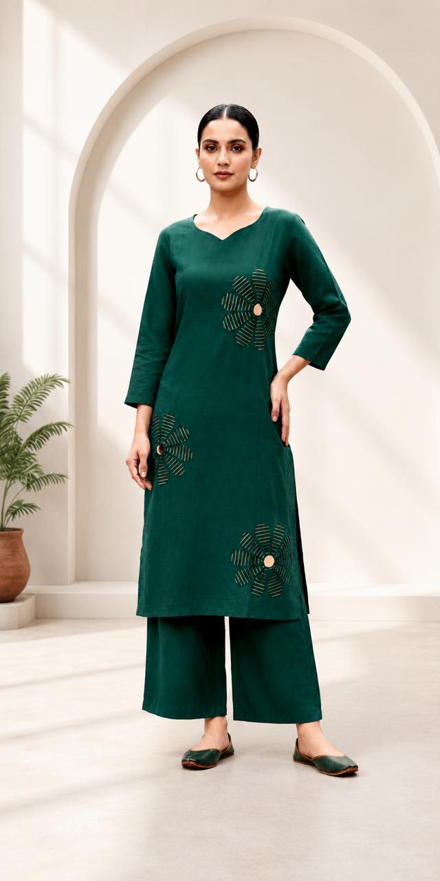 Plus Size Dark Green Gajji silk Co-Ord Set for Women | 3XL–5XL | Premium Casual & Ethnic Wear | D'MAYE