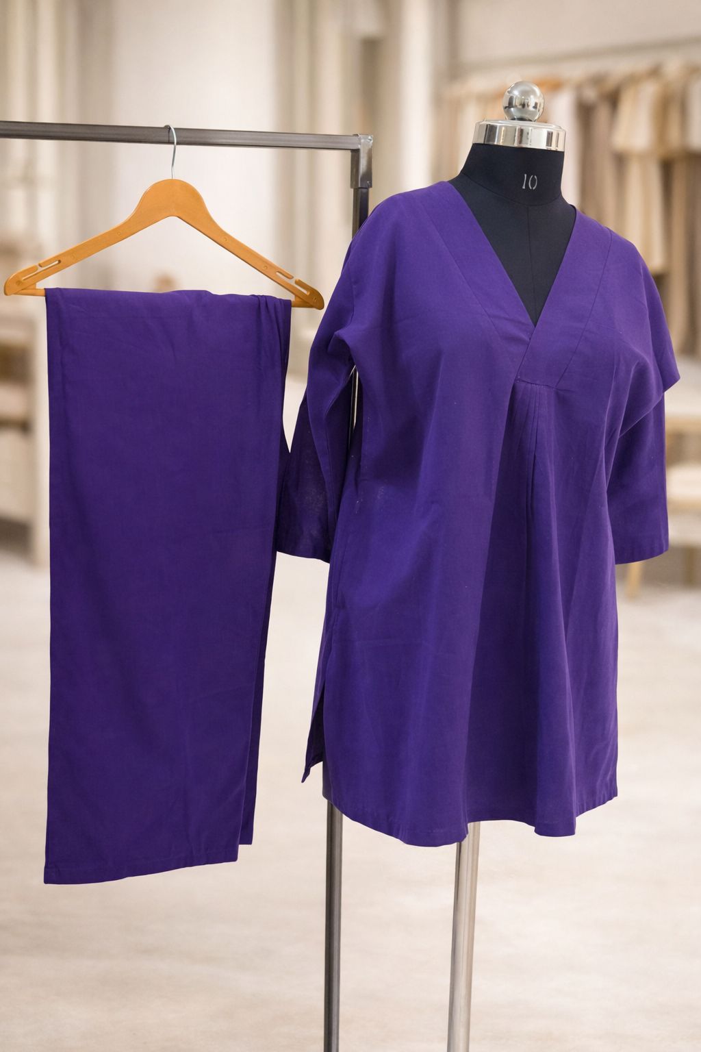 DMAYE Royal Purple V-Neck Kurta Pant Set