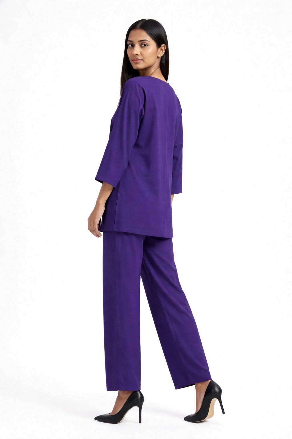 DMAYE Royal Purple V-Neck Kurta Pant Set