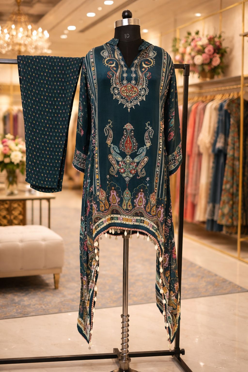 D'MAYE Teal Asymmetrical Kurta Co-Ord Set