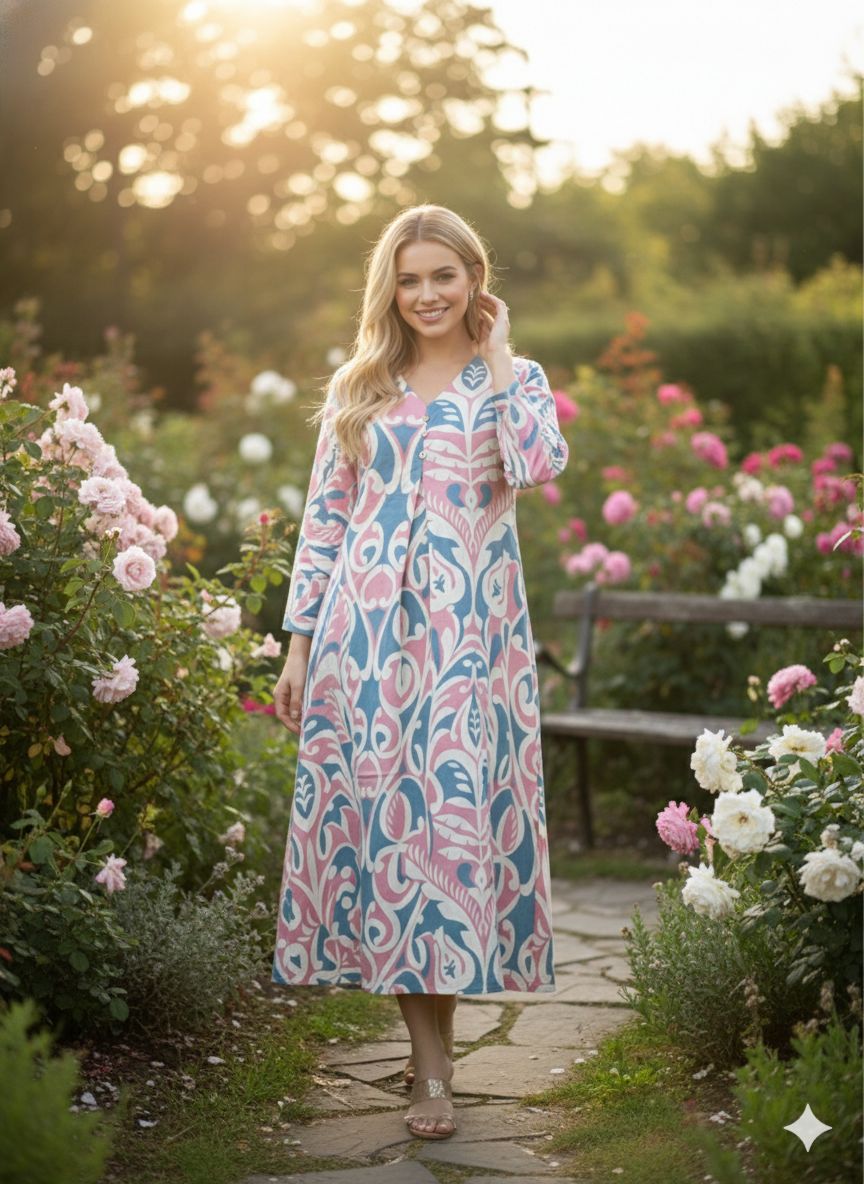 D'MAYE Blush & Teal Abstract Print Midi Dress