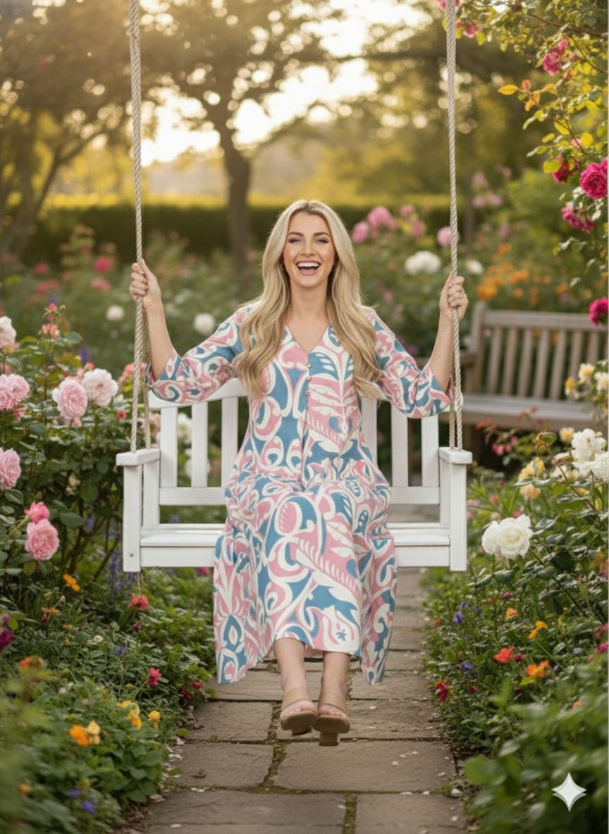 D'MAYE Blush & Teal Abstract Print Midi Dress