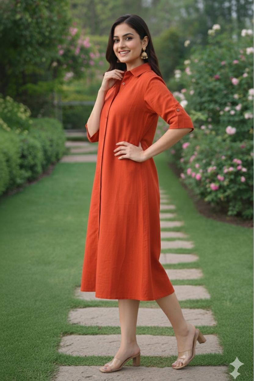 D'MAYE Rust Aura Shirt Dress