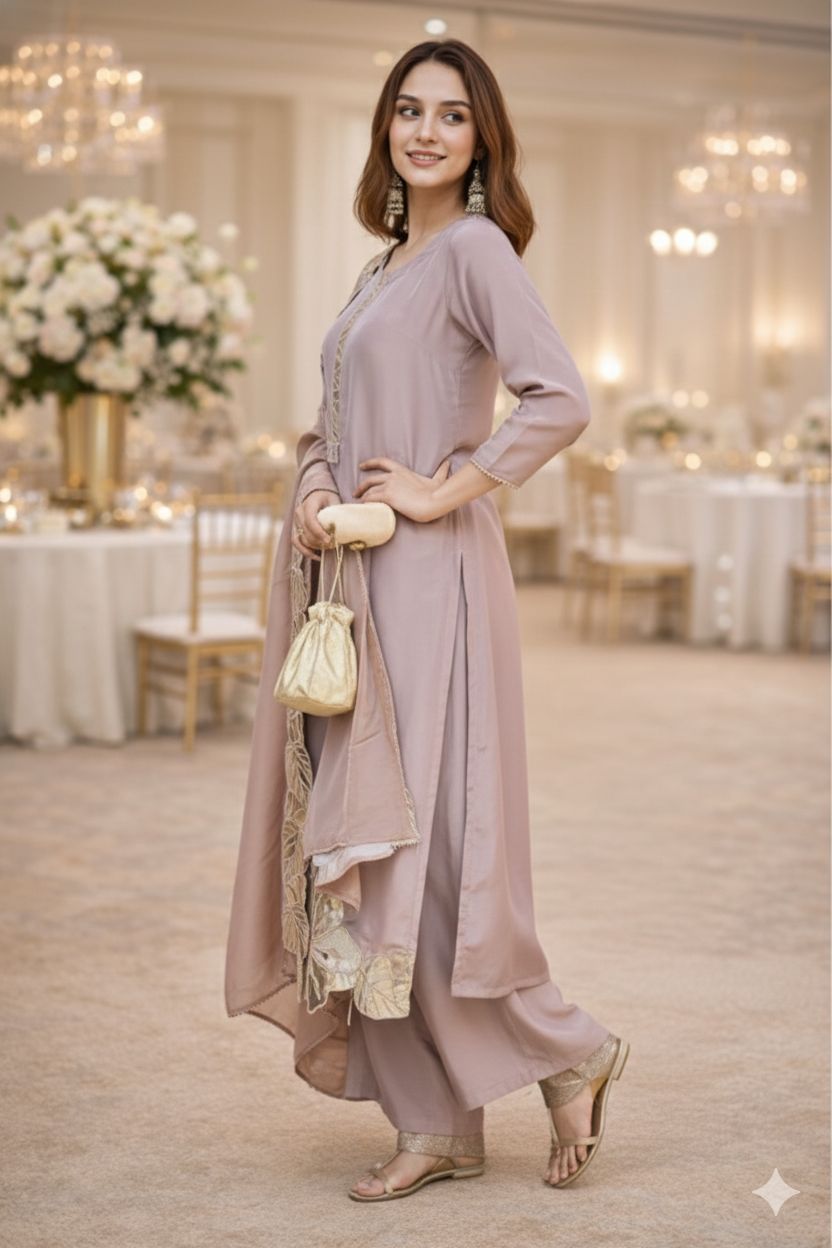 D'MAYE Onion pink Tissue shimmer party suit set