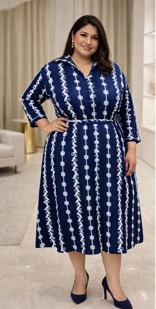 D'MAYE Indigo Ivory Belted Midi Dress
