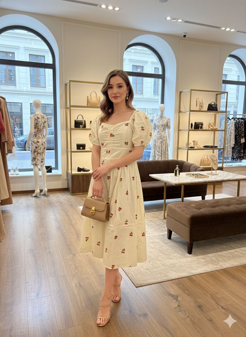 D'MAYE Floral Embroidered Midi Dress