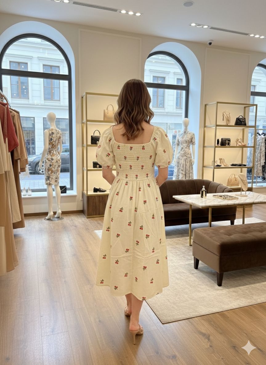 D'MAYE Floral Embroidered Midi Dress