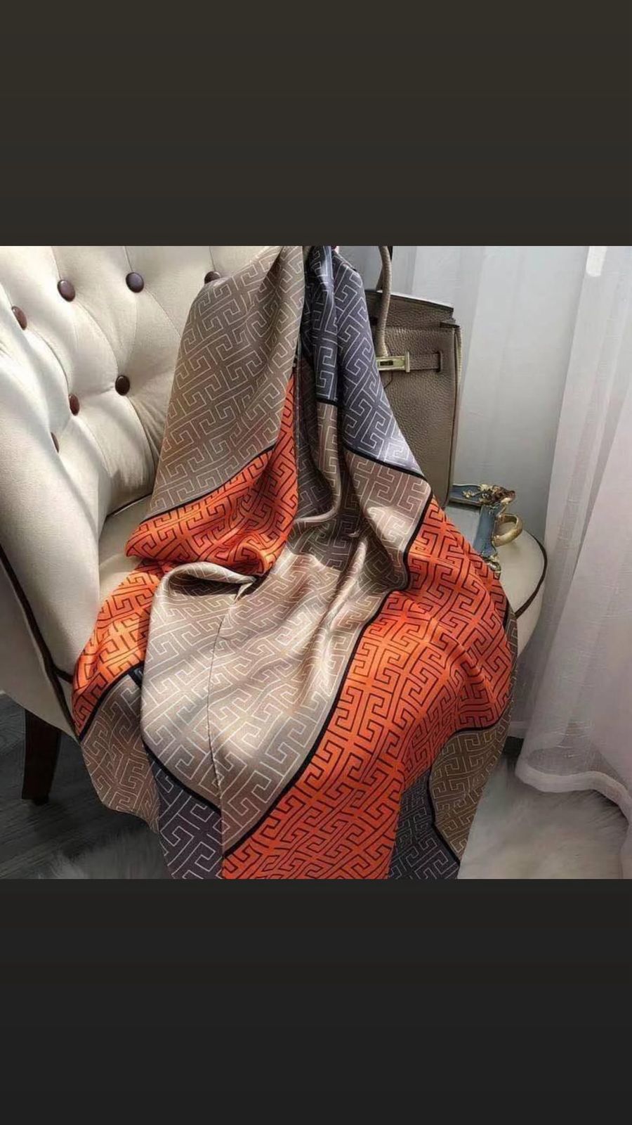 D'MAYE Luxury Geometric Print Satin Scarf