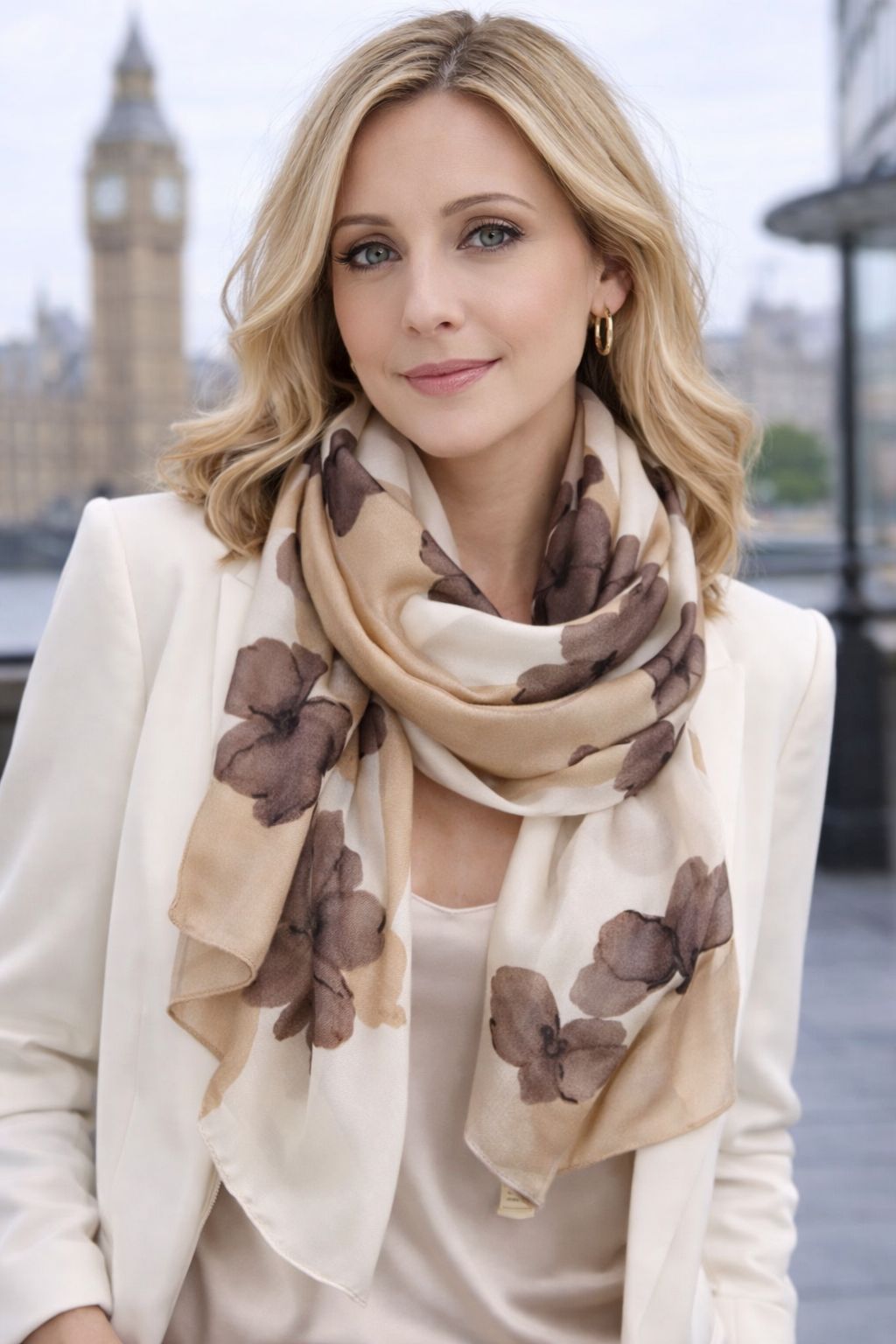 D'MAYE Elegant Dual-Tone Floral Satin Scarf