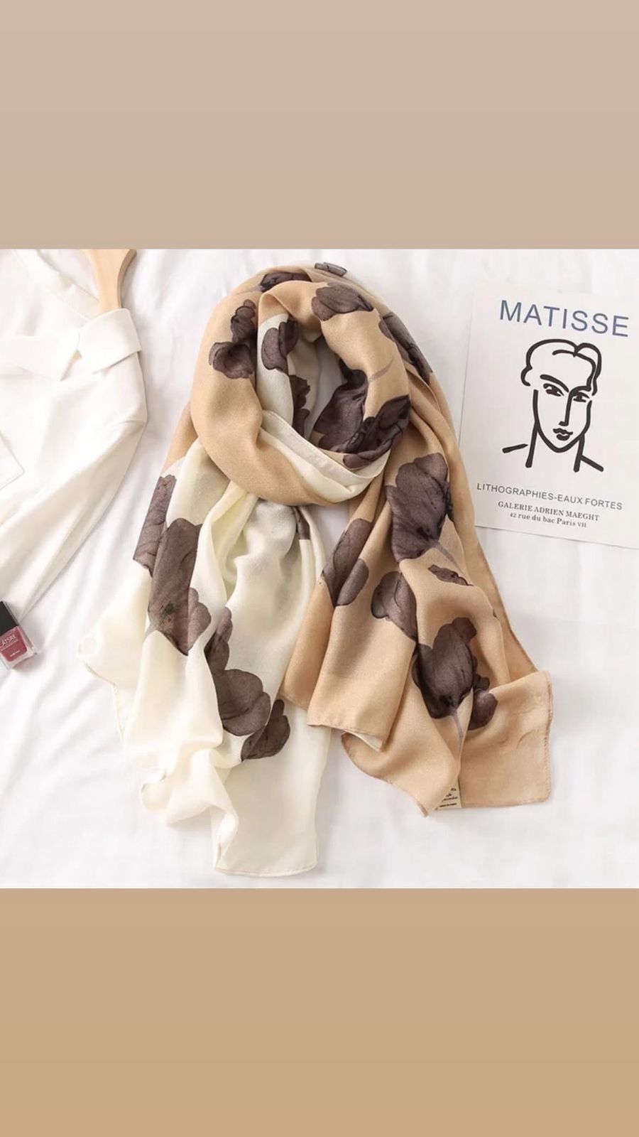 D'MAYE Elegant Dual-Tone Floral Satin Scarf