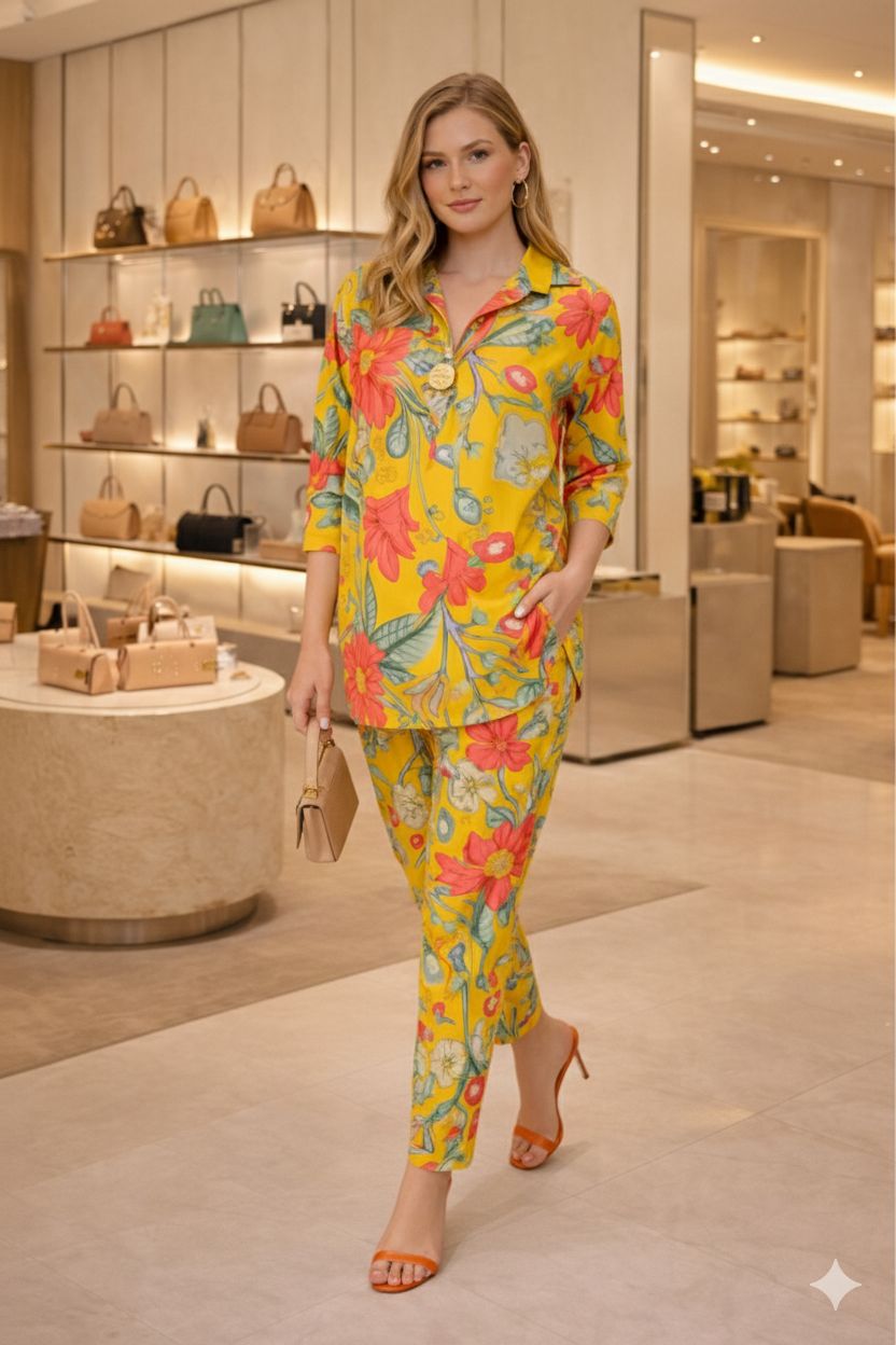 D'MAYE  Golden Garden Printed Kurta Set