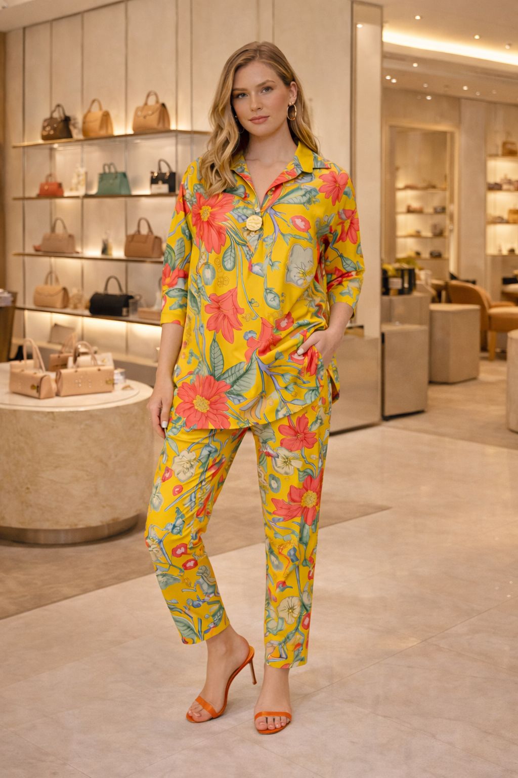 D'MAYE  Golden Garden Printed Kurta Set