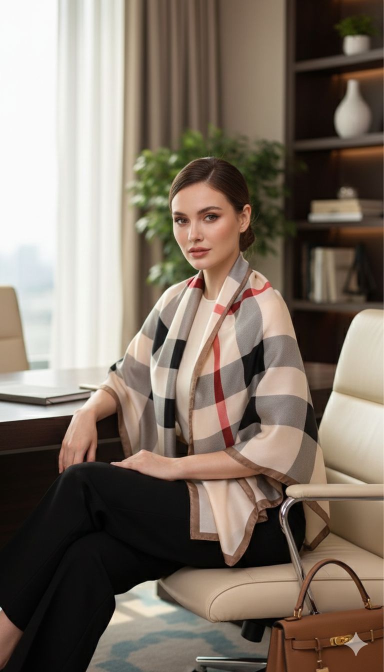 D'MAYE Classic Check Luxury Silk Scarf
