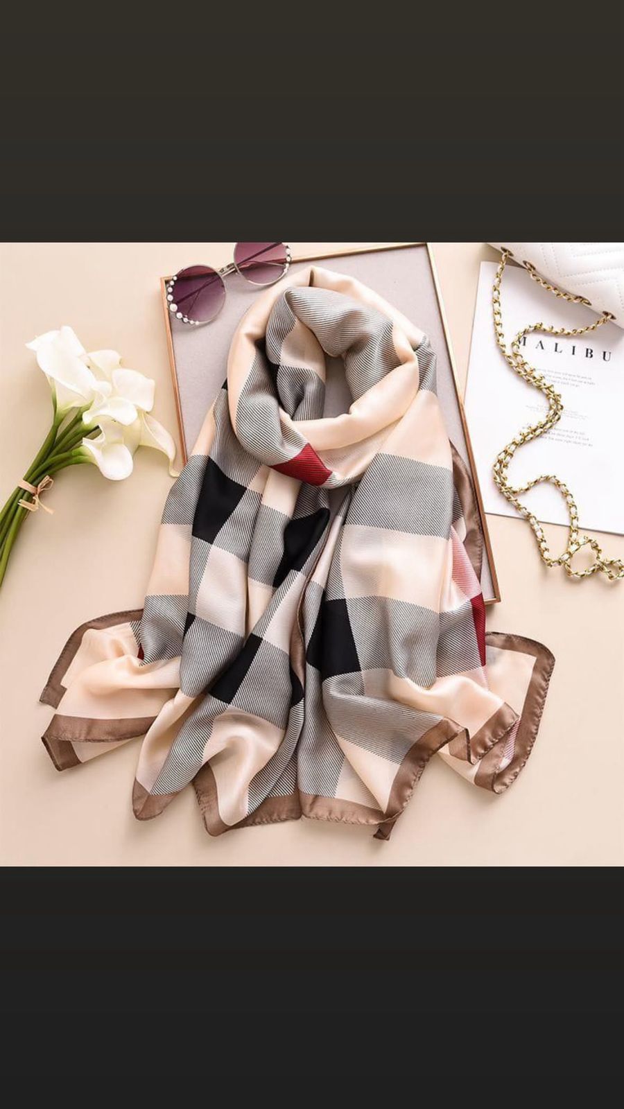 D'MAYE Classic Check Luxury Silk Scarf