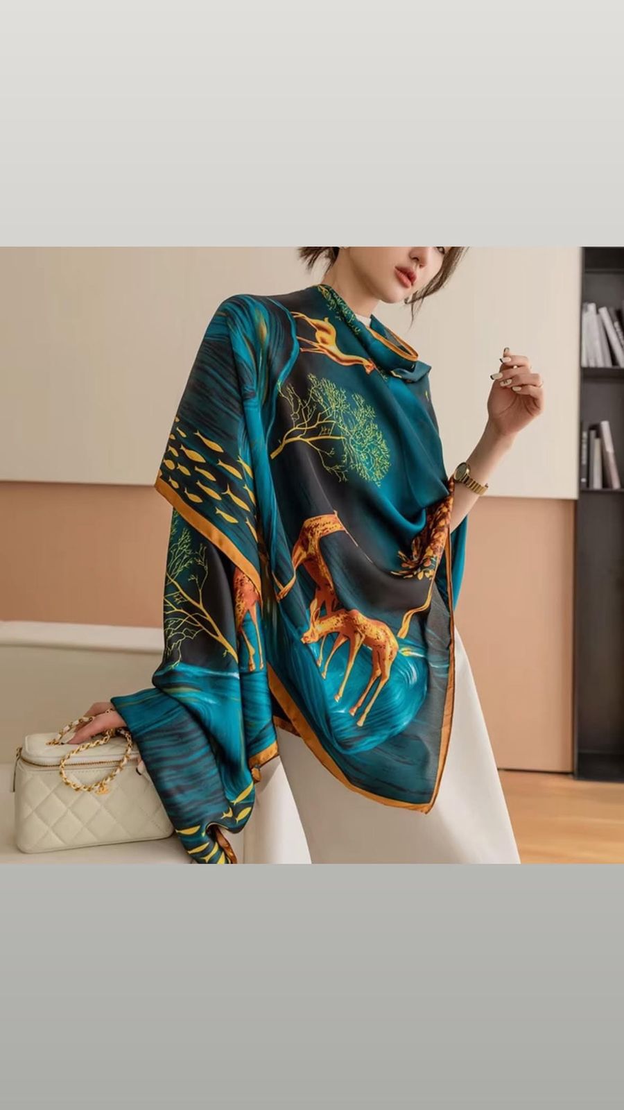 D'MAYE Emerald Wildlife Luxe Satin Scarf
