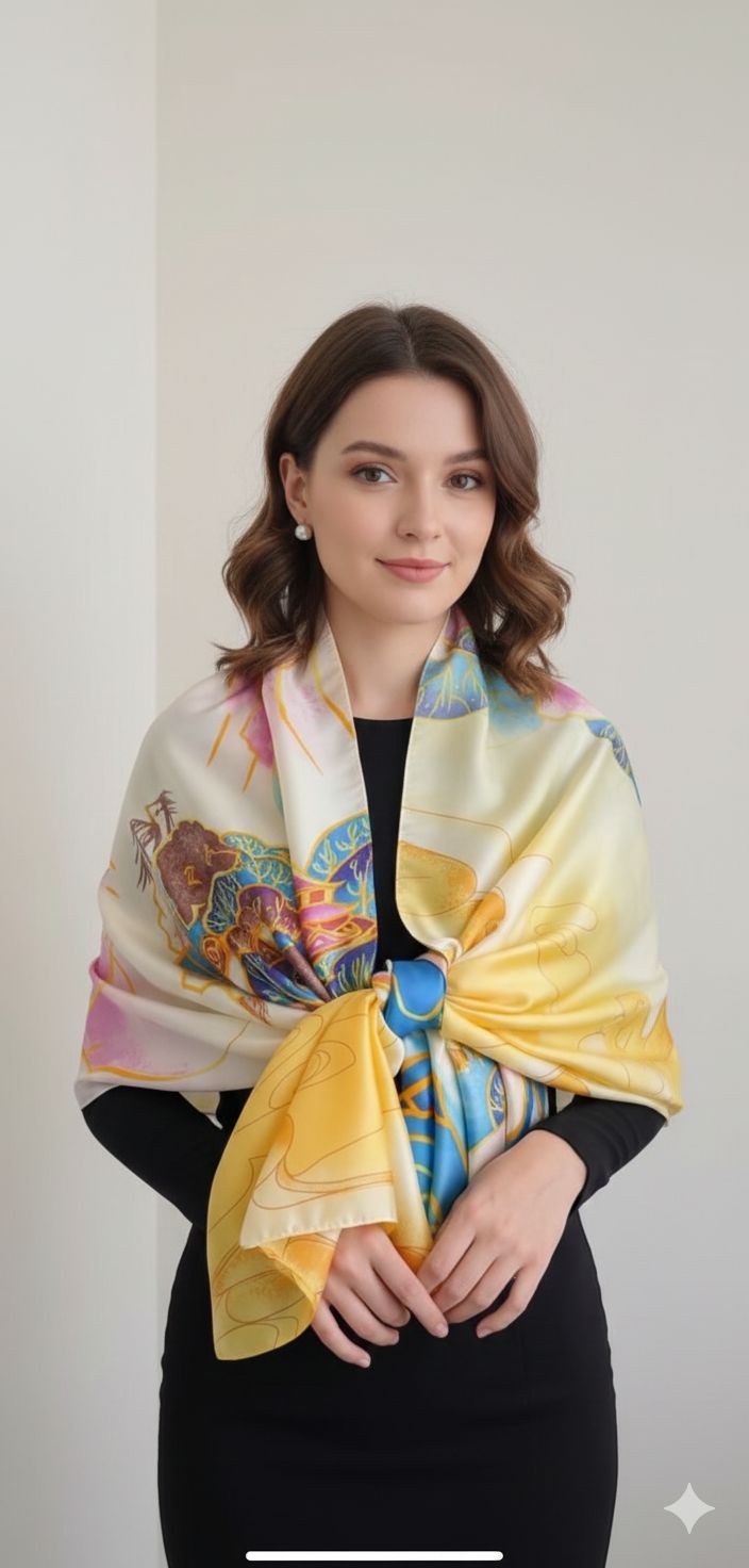 D’MAYE Pastel Bloom Luxe Satin Scarf
