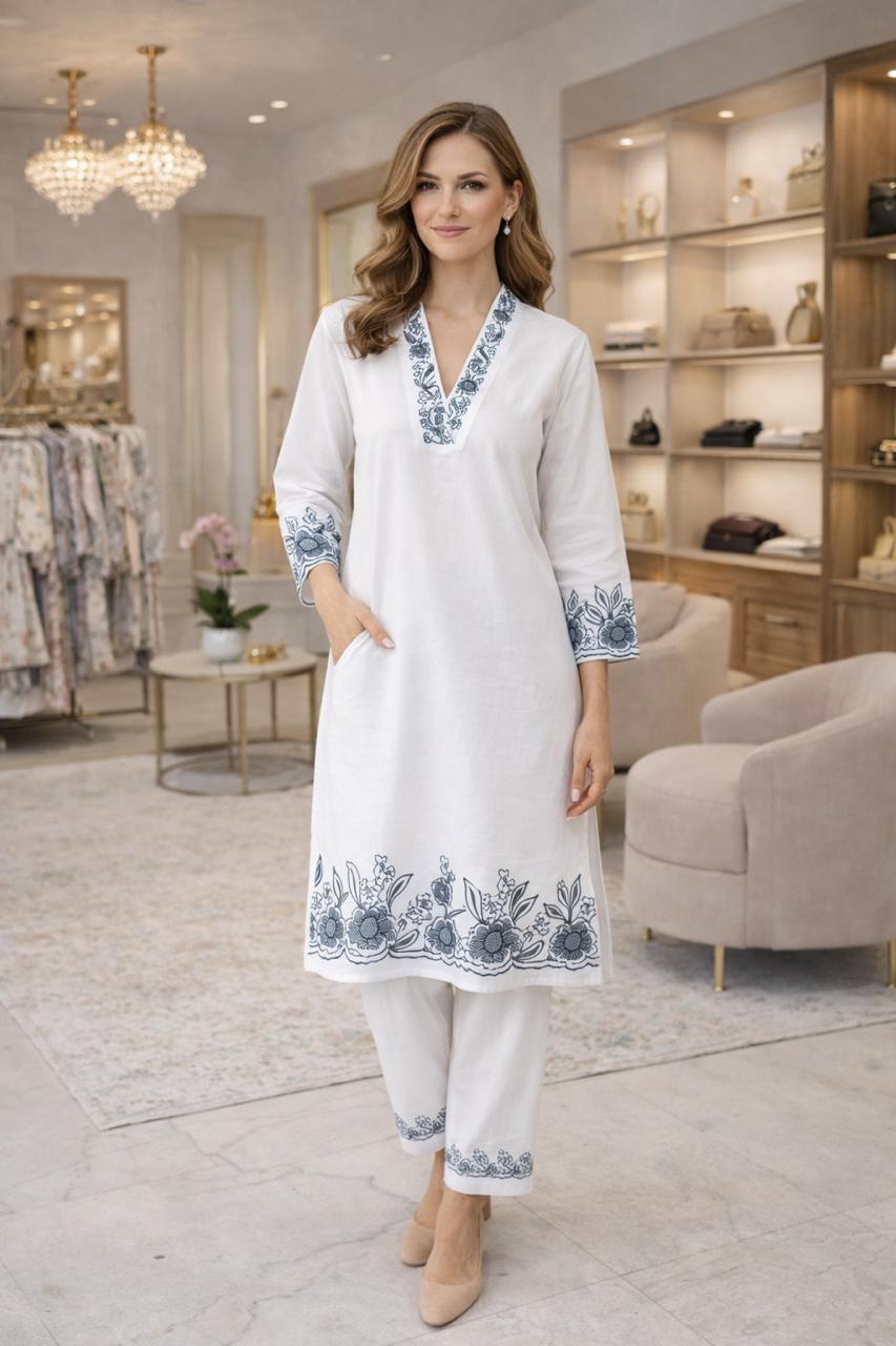 D'MAYE Ivory Grace Embroidered Kurta Set