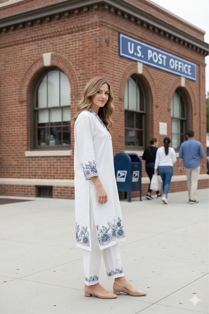 D'MAYE Ivory Grace Embroidered Kurta Set