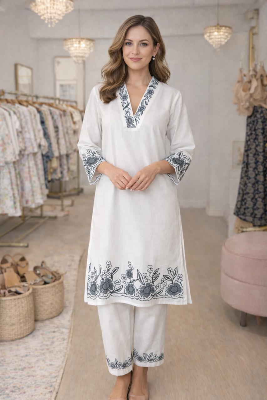 D'MAYE Ivory Grace Embroidered Kurta Set