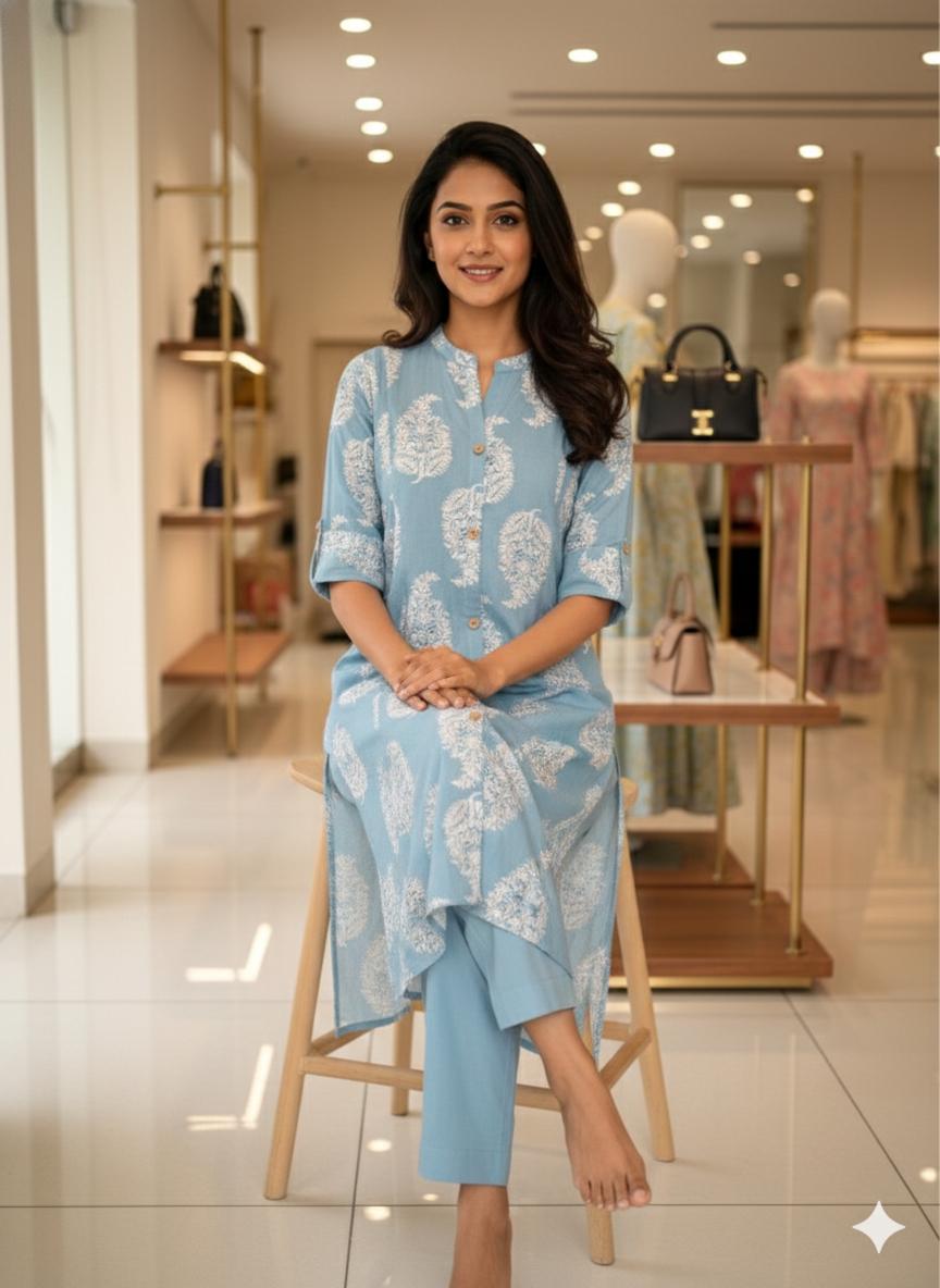 D'MAYE  Sky Bloom Printed Kurta Set