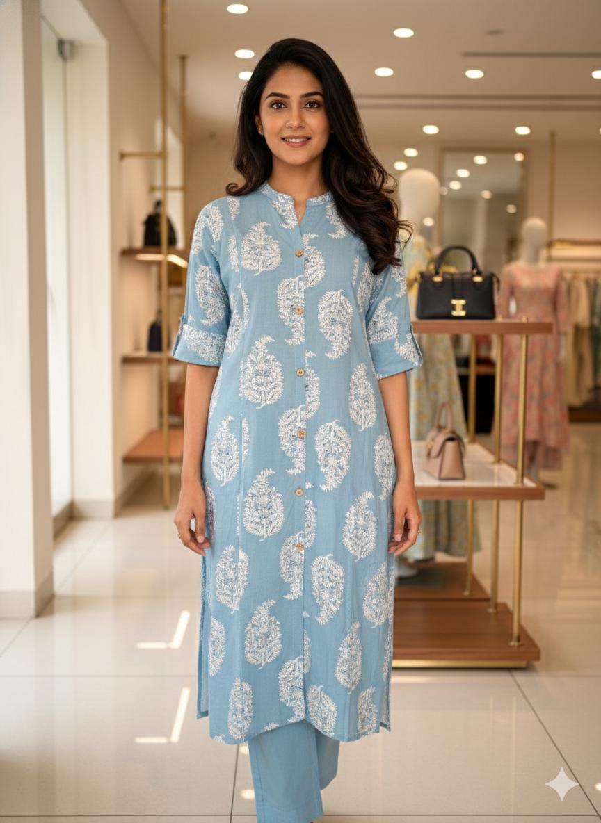 D'MAYE  Sky Bloom Printed Kurta Set
