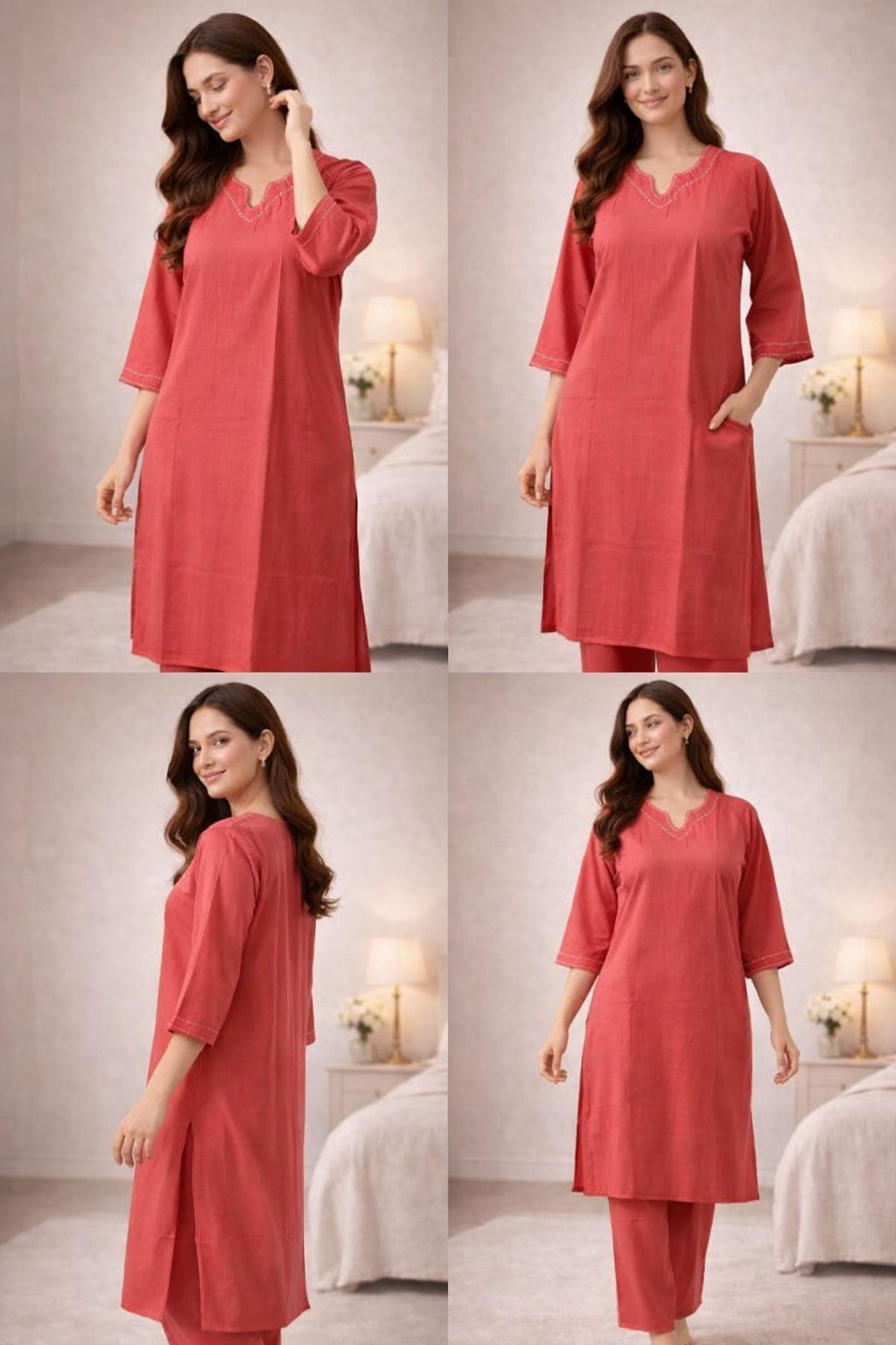 D'MAYE Coral Red Comfort Kurta & Palazzo Set