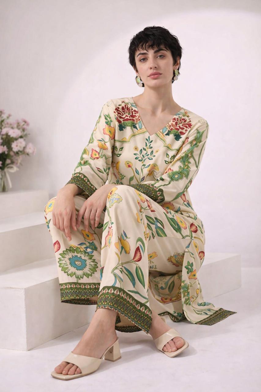 D'MAYE Ivory Garden Printed Coord Set