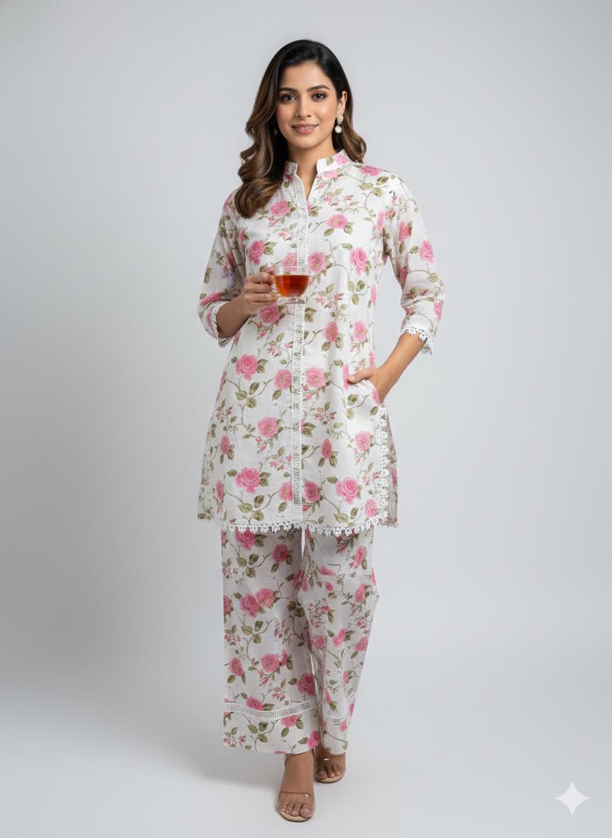 D'MAYE Elegant Floral Cotton Co-Ord Set for Women