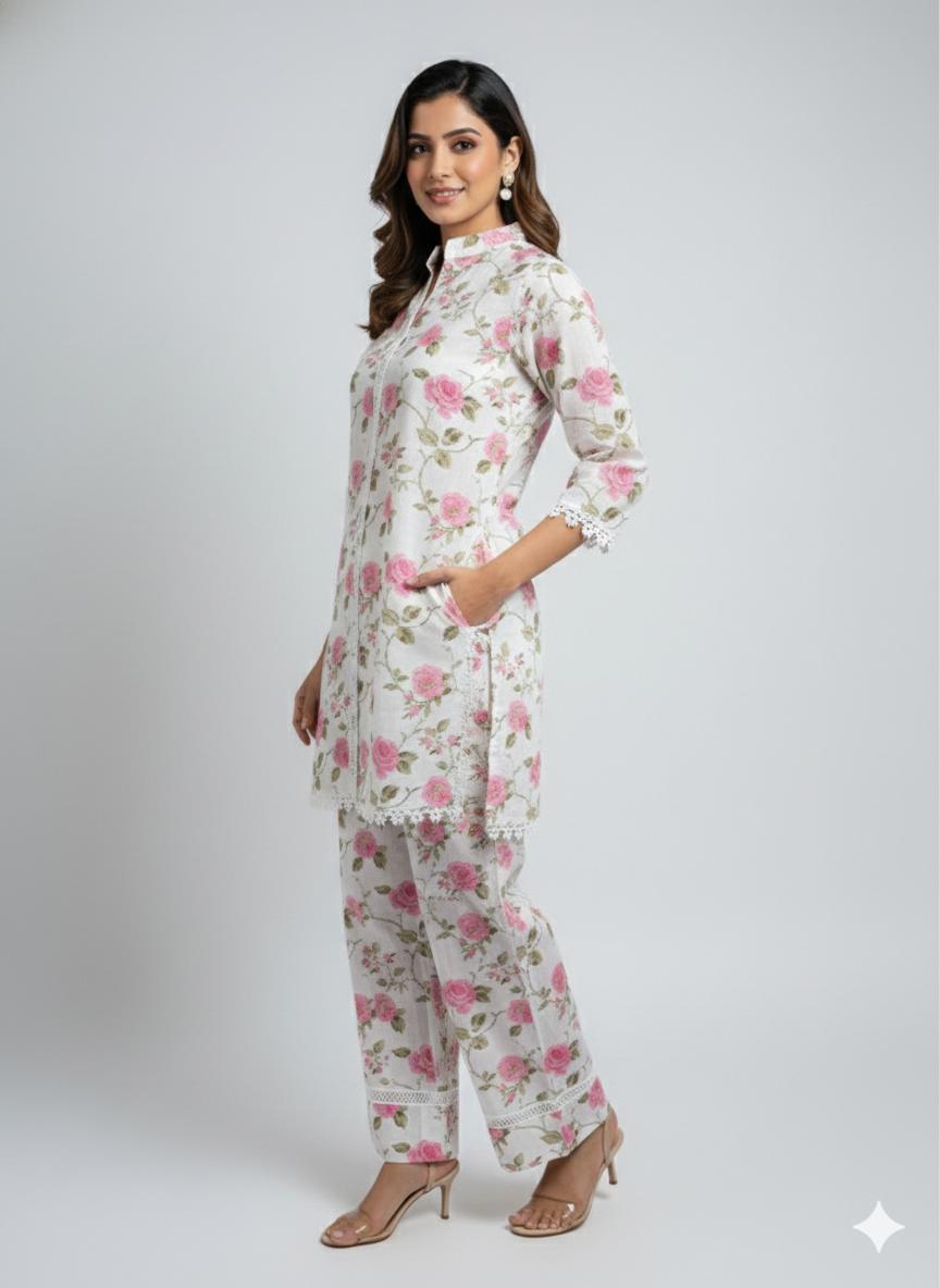 D'MAYE Elegant Floral Cotton Co-Ord Set for Women