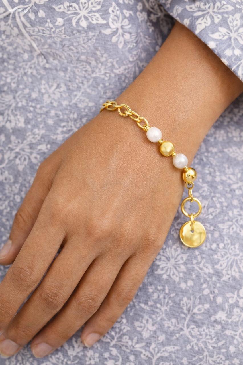 D'MAYE Gold Bead Charm Bracelet for Women