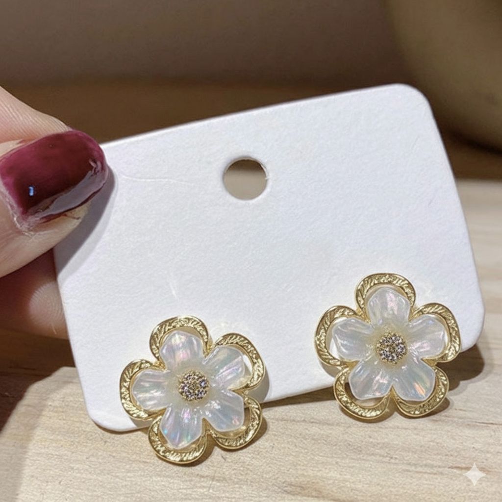 D'MAYE Elegant Floral Pearl Stud Earrings for Women