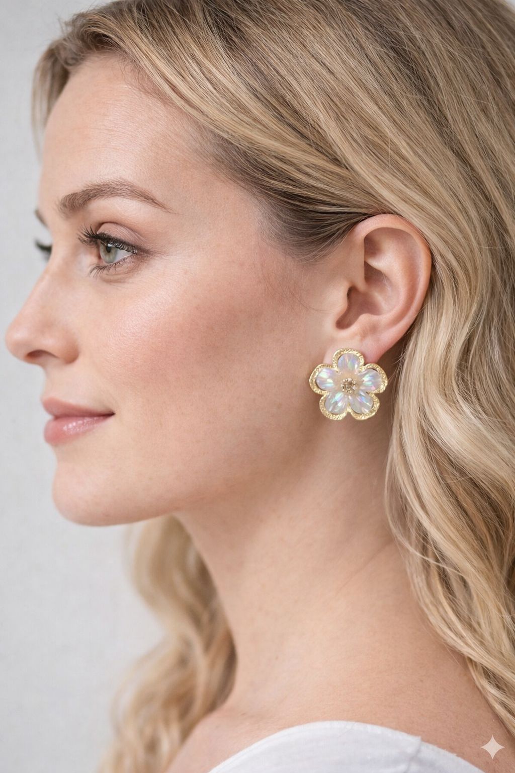 D'MAYE Elegant Floral Pearl Stud Earrings for Women