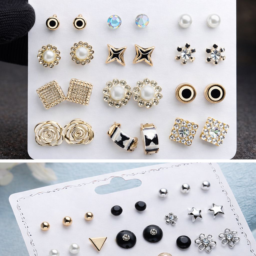 D'MAYE -12 Pair Stylish Stud Earrings Set for Women