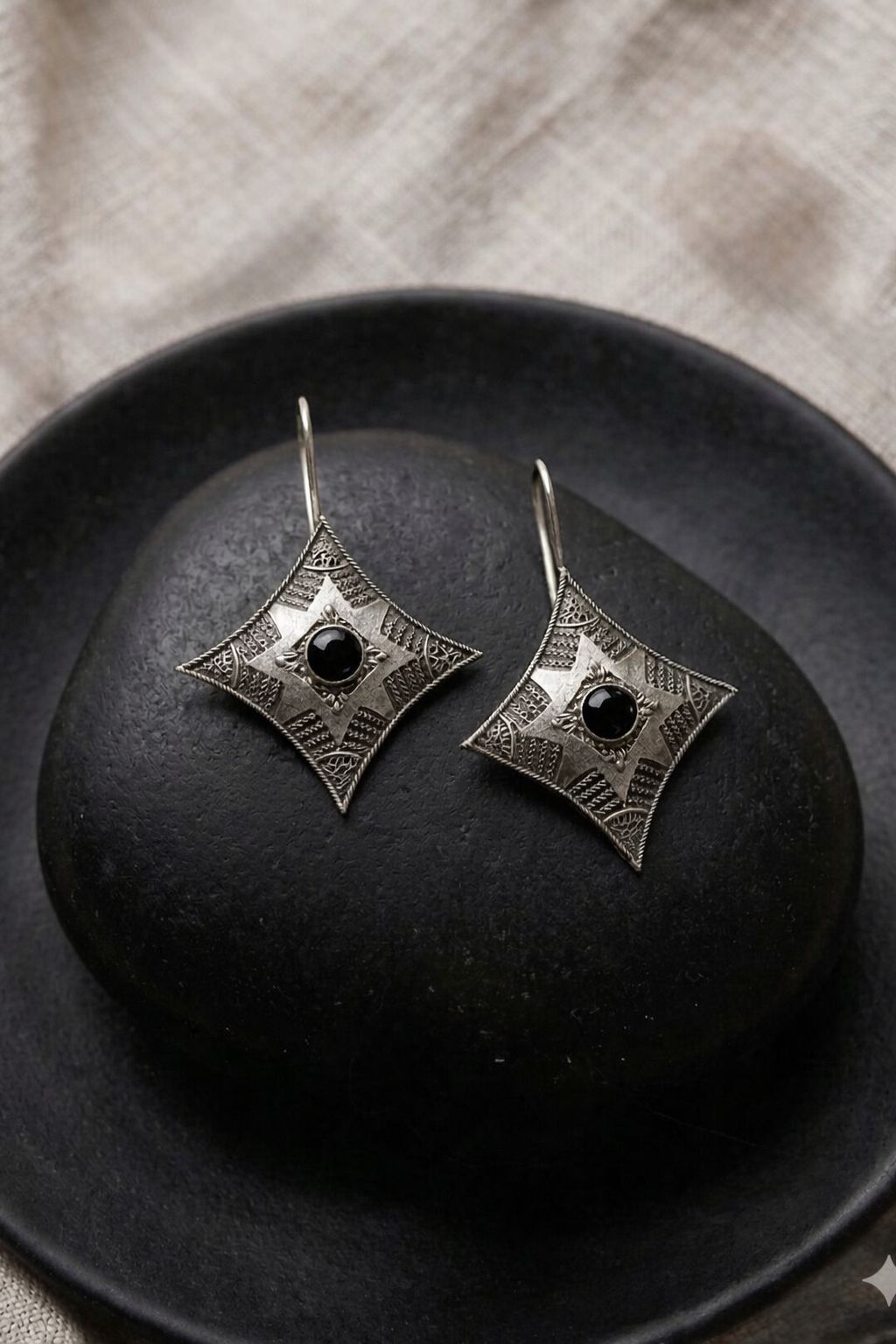 D'MAYE German  Silver Geometric Earrings with coloured Stone