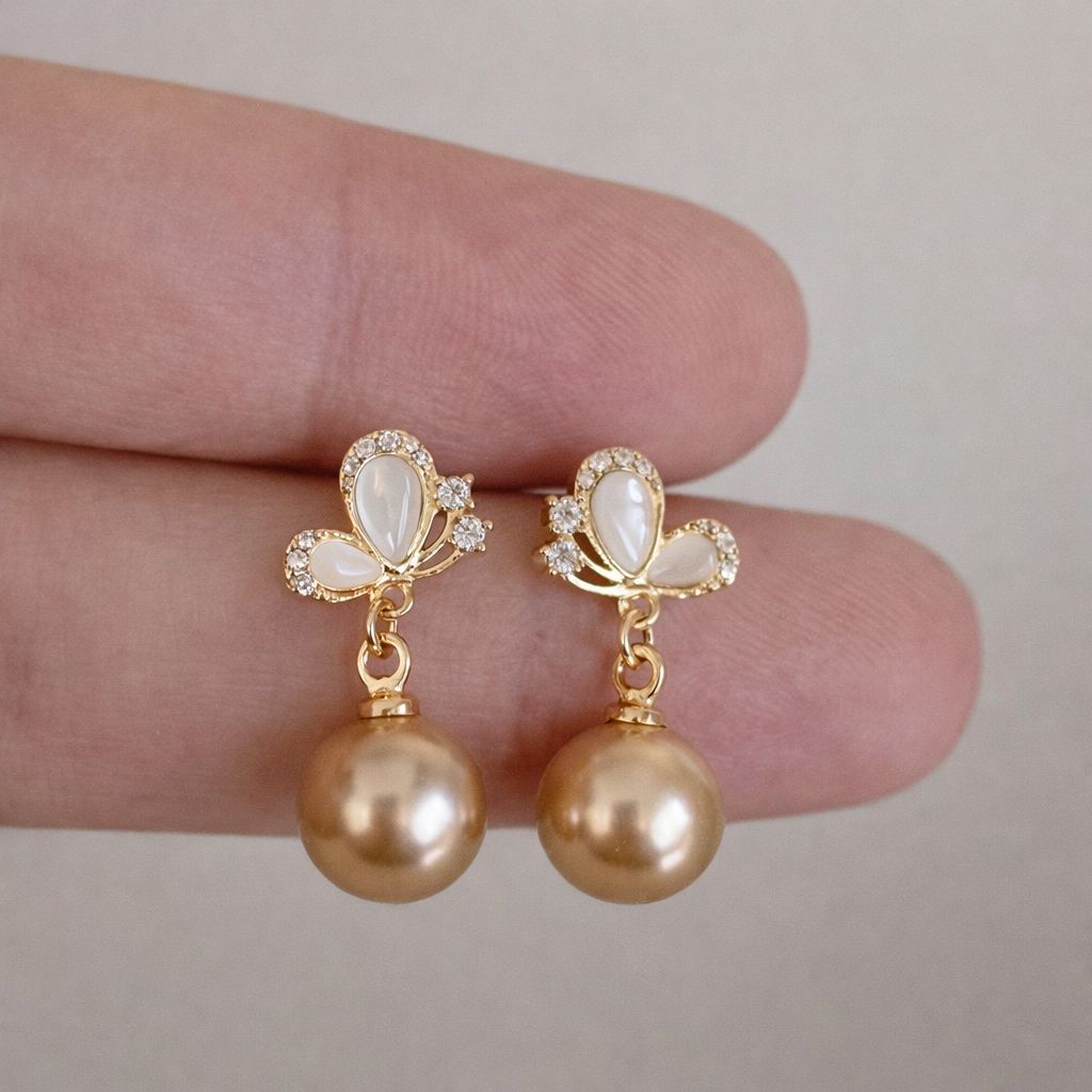 Elegant Gold Pearl Drop Earrings for Women | Minimal Floral Designer Earrings | D’MAYE Jewellery