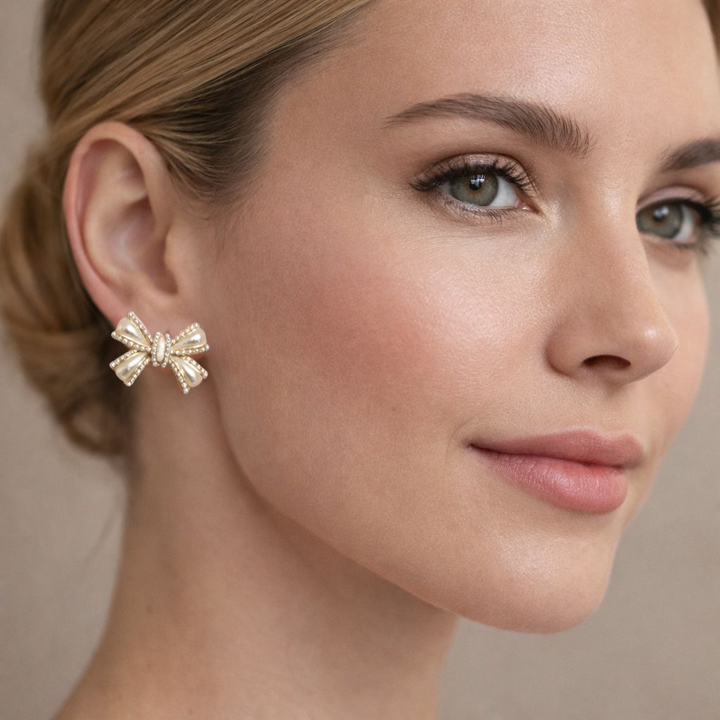 Gold Pearl Bow Earrings for Women | Elegant Minimal Jewellery | D’MAYE