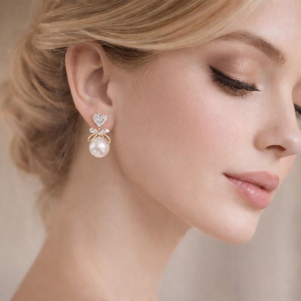 D’MAYE Gold Heart & Pearl Drop Earrings for Women | Elegant Party Wear Jewellery