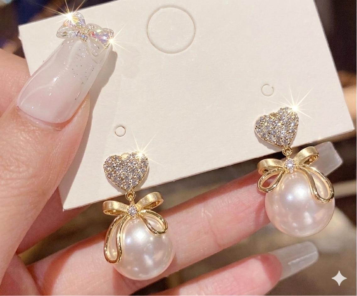 D’MAYE Gold Heart & Pearl Drop Earrings for Women | Elegant Party Wear Jewellery