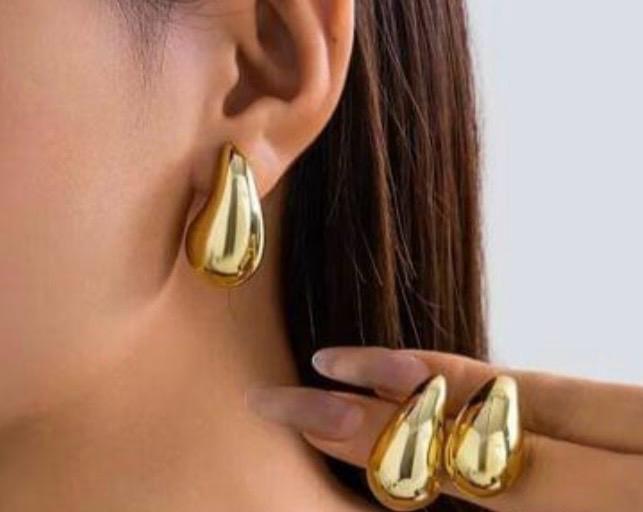 Gold Teardrop Stud Earrings for Women | Minimalist Chunky Drop Earrings/D'MAYE