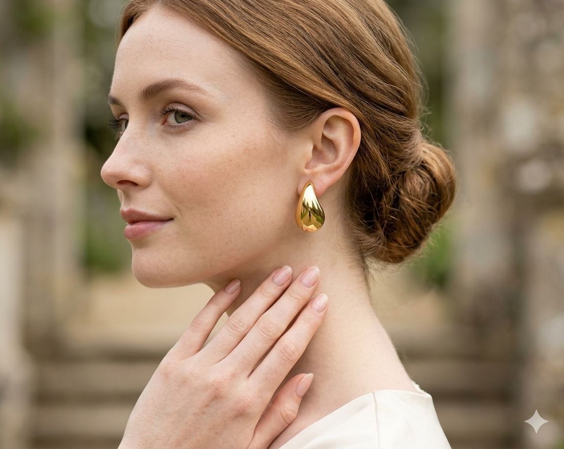 Gold Teardrop Stud Earrings for Women | Minimalist Chunky Drop Earrings/D'MAYE