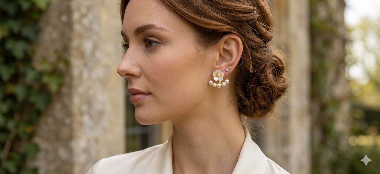 Floral Pearl Drop Earrings/D'MAYE
