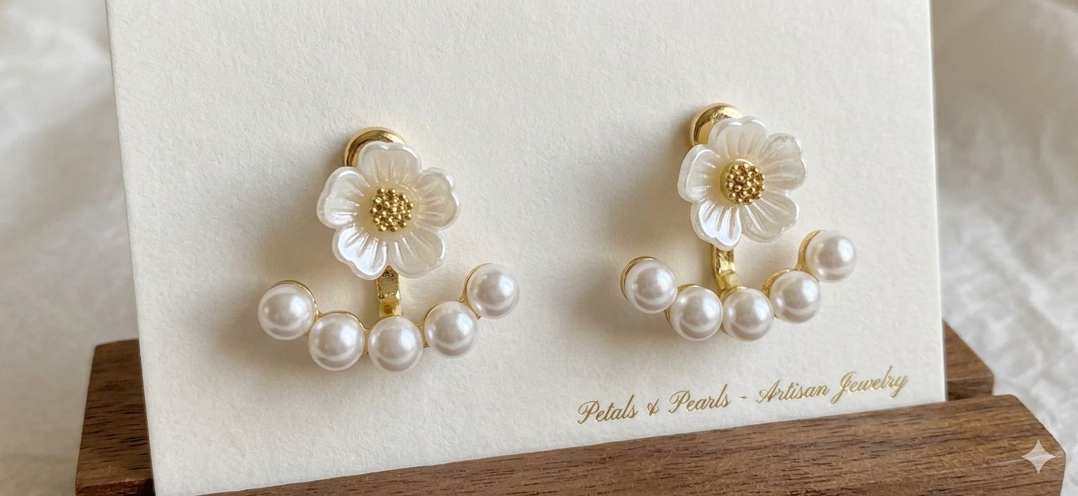 Floral Pearl Drop Earrings/D'MAYE