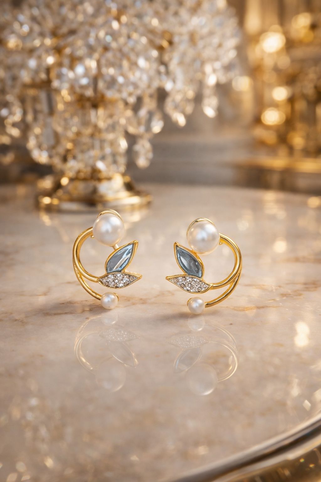 Delicate Floral Pearl Stud Earrings/D'MAYE
