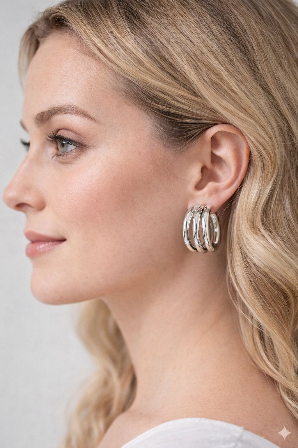 D'MAYE Silver Multi-Hoop Earrings