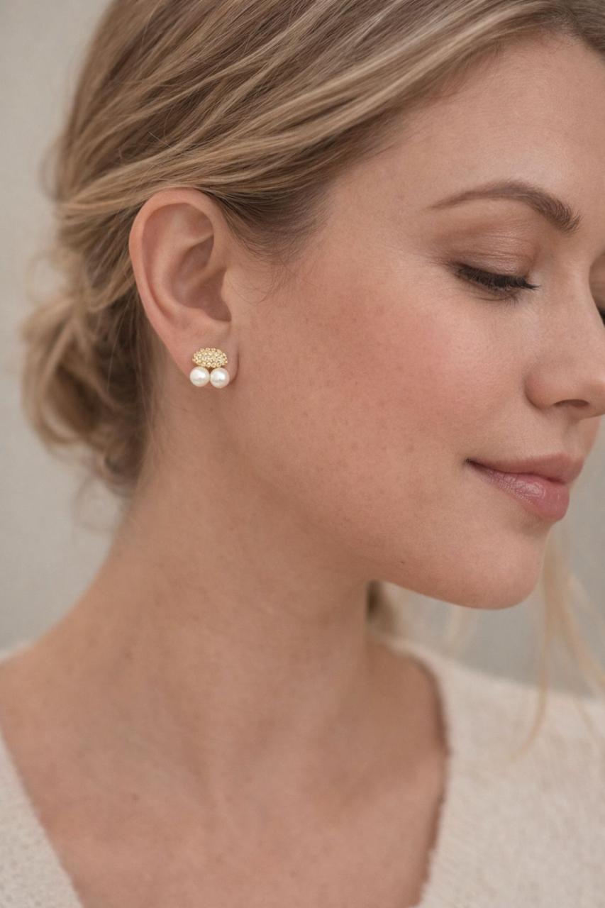 Elegant Gold Double Pearl Stud Earrings for Women