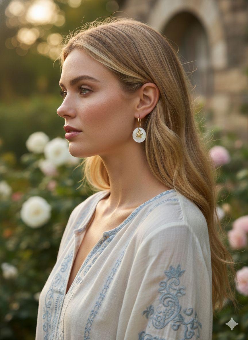 Gold Star Charm Pearl Drop Earrings – Minimal Elegant Statement Jewellery/D'MAYE