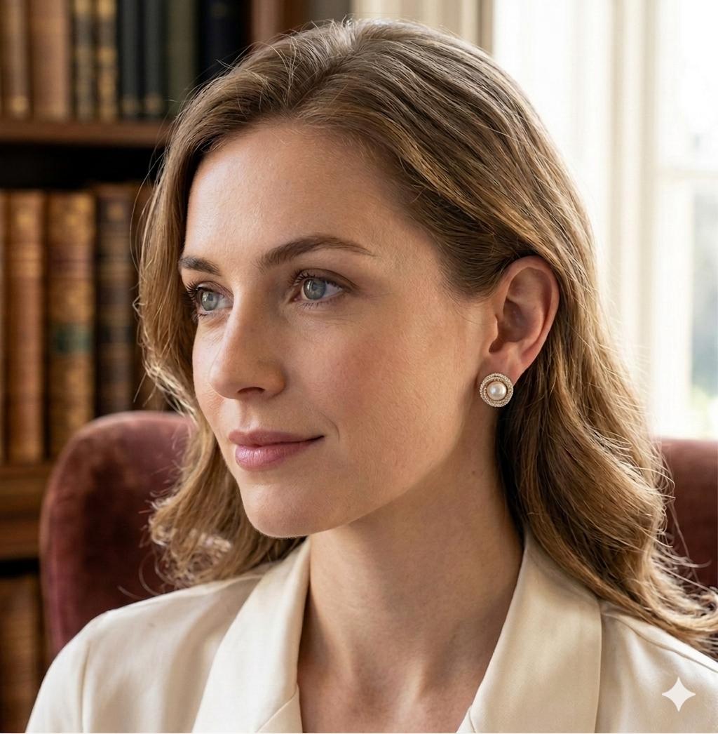 Premium Round Pearl Statement Stud Earrings/D'MAYE