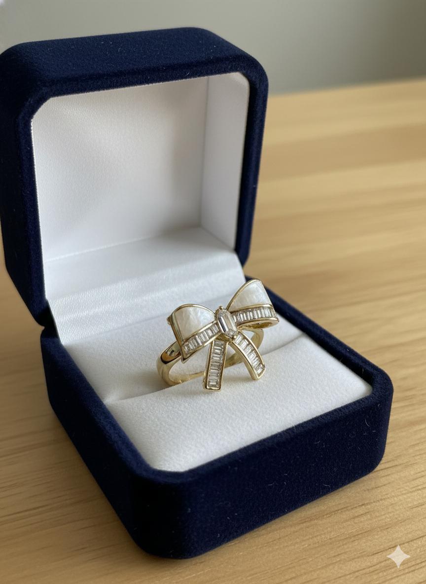 Designer Bow Knot Ring with CZ Baguette Stones/D'MAYE
